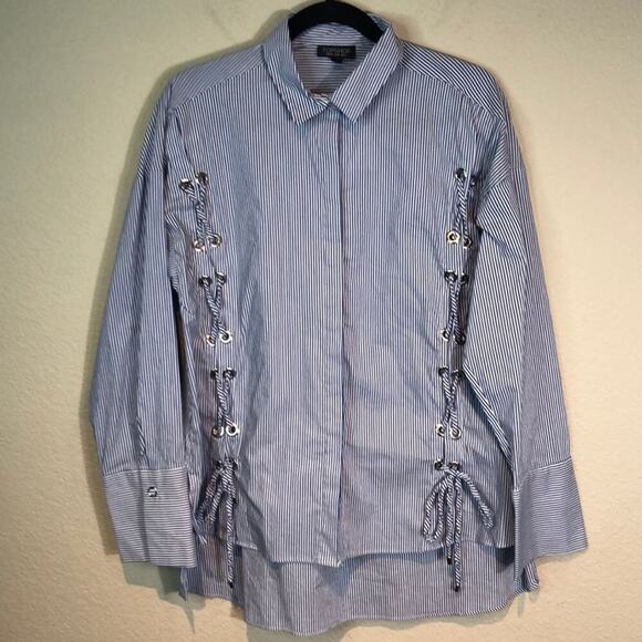 Topshop Striped Lace Up Poplin Button Down Shirt - Picture 3 of 12